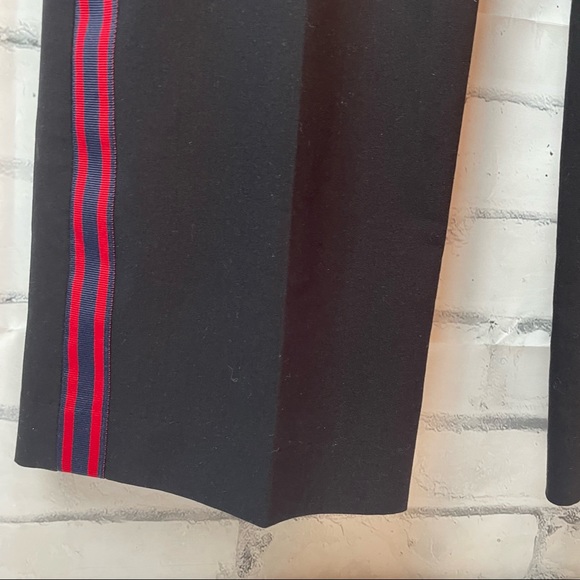 Black With Red Stripe detail work Pants Trousers Straight Leg High waist  size 6 - Picture 4 of 7
